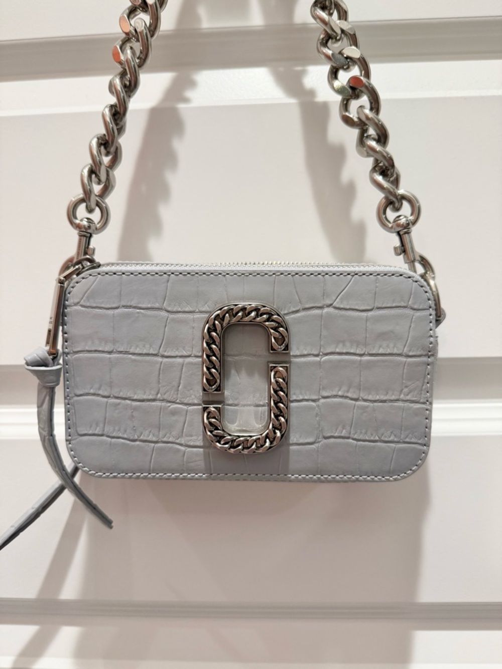 Marc Jacobs Light Gray Croc-Embossed Chain Crossbody